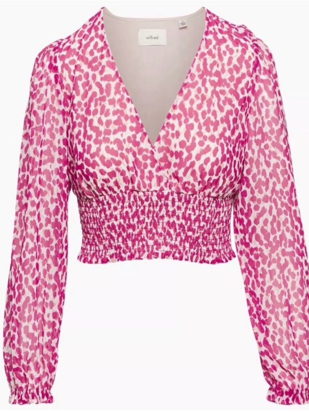 Wilfred Fuchsia Leopard-Print Smocked V-Neck Blouse